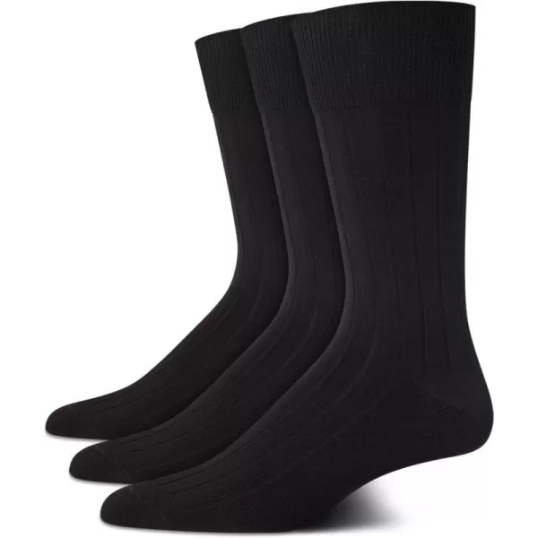 Calvin Klein Mens Dress Socks  3 Pack Patterned Crew SocksSolid Black