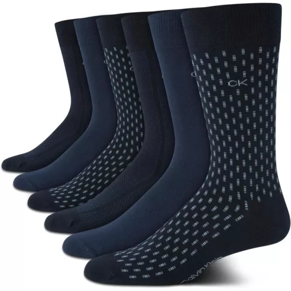 Calvin Klein Mens Dress Socks  6 Pack Patterned Crew SocksNavy Assorted