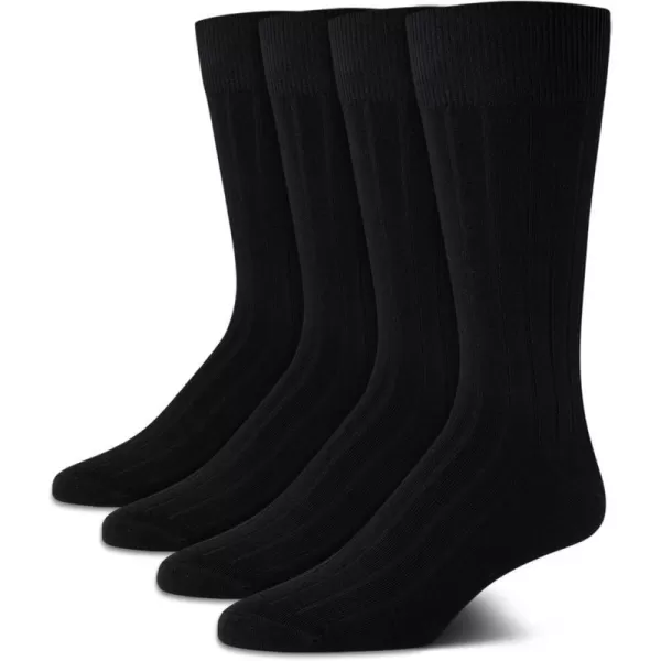 Calvin Klein Mens Dress Socks  Cotton Blend Crew Socks Patterns and Solids 4 PackBlack