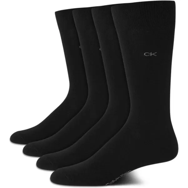 Calvin Klein Mens Dress Socks  Cotton Blend Crew Socks Patterns and Solids 4 PackBlack Logo