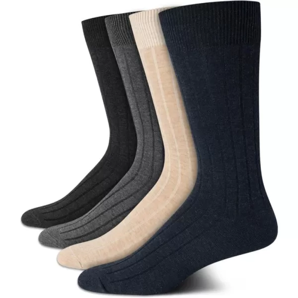 Calvin Klein Mens Dress Socks  Cotton Blend Crew Socks Patterns and Solids 4 PackDark Denim Assorted