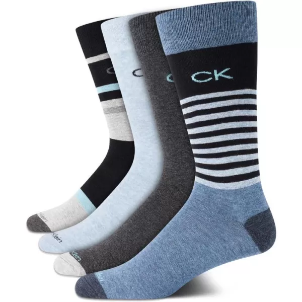 Calvin Klein Mens Dress Socks  Cotton Blend Crew Socks Patterns and Solids 4 PackDenim Assorted