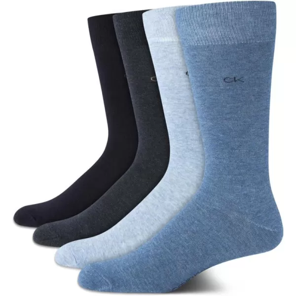 Calvin Klein Mens Dress Socks  Cotton Blend Crew Socks Patterns and Solids 4 PackDenim Heather