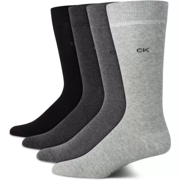 Calvin Klein Mens Dress Socks  Cotton Blend Crew Socks Patterns and Solids 4 PackGrey