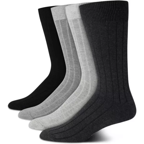 Calvin Klein Mens Dress Socks  Cotton Blend Crew Socks Patterns and Solids 4 PackGrey Assorted