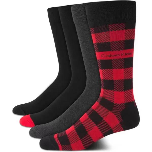 Calvin Klein Mens Dress Socks  Cotton Blend Crew Socks Patterns and Solids 4 PackRed Multi