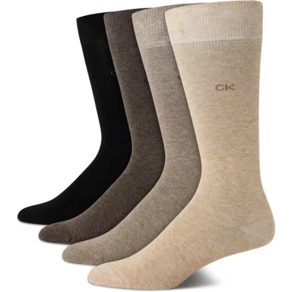 Calvin Klein Mens Dress Socks  Cotton Blend Crew Socks Patterns and Solids 4 PackTan