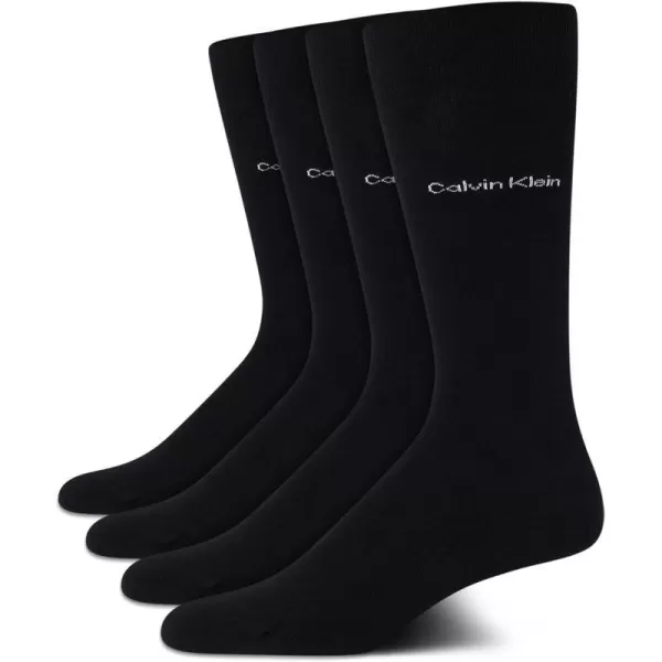 Calvin Klein Mens Dress Socks  Cotton Blend Crew Striped Socks 4 PackAll Black