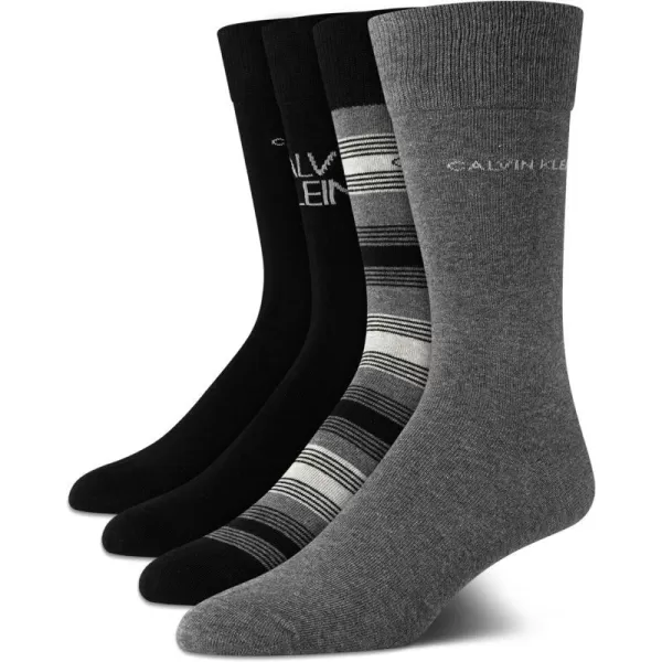 Calvin Klein Mens Dress Socks  Cotton Blend Crew Striped Socks 4 PackBlack Assorted