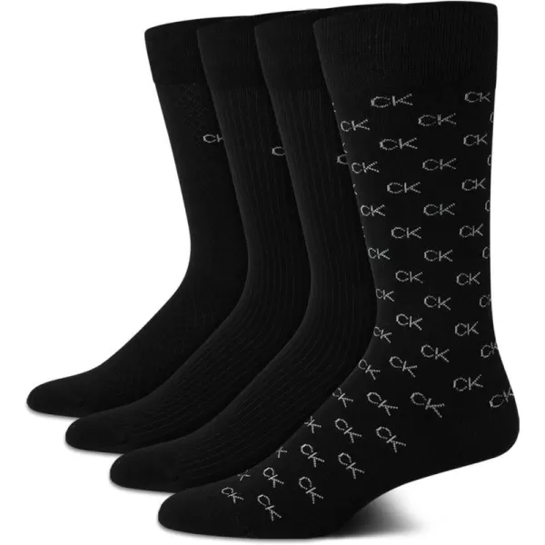 Calvin Klein Mens Dress Socks  Cotton Blend Crew Striped Socks 4 PackBlack Logo