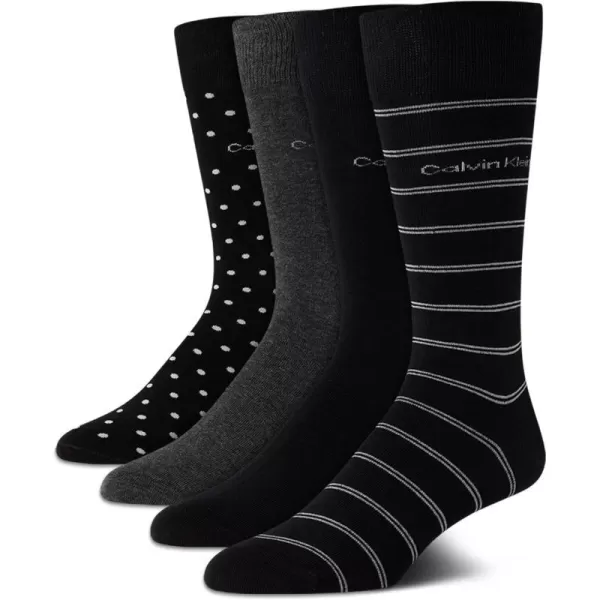 Calvin Klein Mens Dress Socks  Cotton Blend Crew Striped Socks 4 PackBlack Pattern