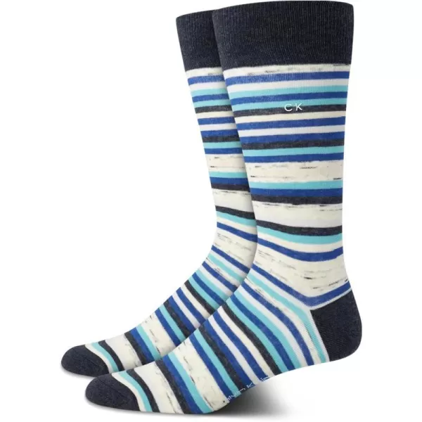 Calvin Klein Mens Dress Socks  Fine Egyptian Cotton Blend Dress Socks 2 PairBlue Stripe