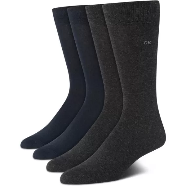 Calvin Klein Mens Dress Socks  Lightweight Cotton Blend Crew Socks 4 PackGreyNavy