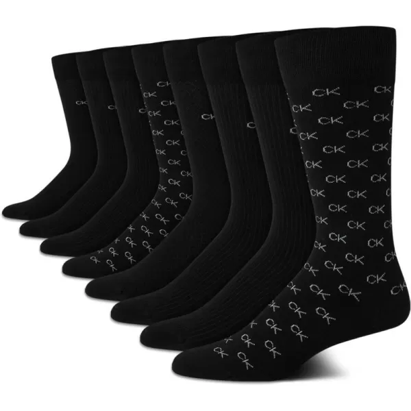 Calvin Klein Mens Dress Socks  Lightweight Cotton Blend Crew Socks 8 PackBlack Logo