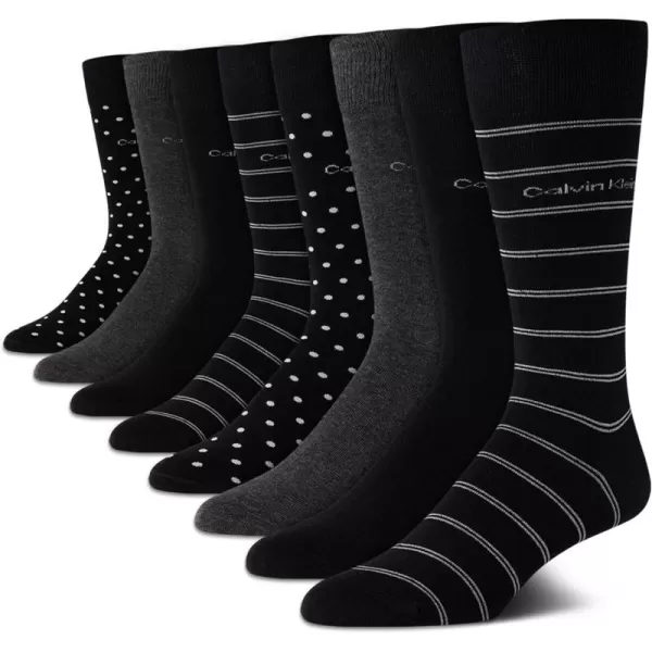 Calvin Klein Mens Dress Socks  Lightweight Cotton Blend Crew Socks 8 PackBlack Pattern