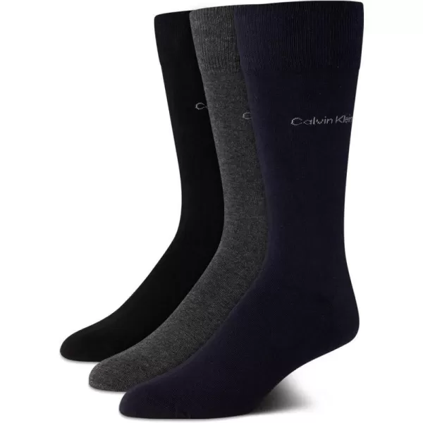 Calvin Klein Mens Dress Socks  NonBinding Cotton Crew Socks 3 PackNavyGrey