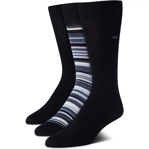 Calvin Klein Mens Dress Socks  NonBinding Cotton Crew Socks 3 PackStripeBlackBlack