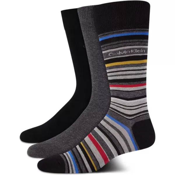 Calvin Klein Mens Dress Socks  NonBinding Cotton Crew Socks 3 PackStripeCharcoalBlack