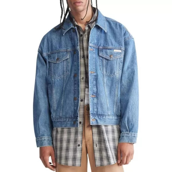 Calvin Klein Mens Essential Recycled Cotton Blue Trucker Jacket205 Blue