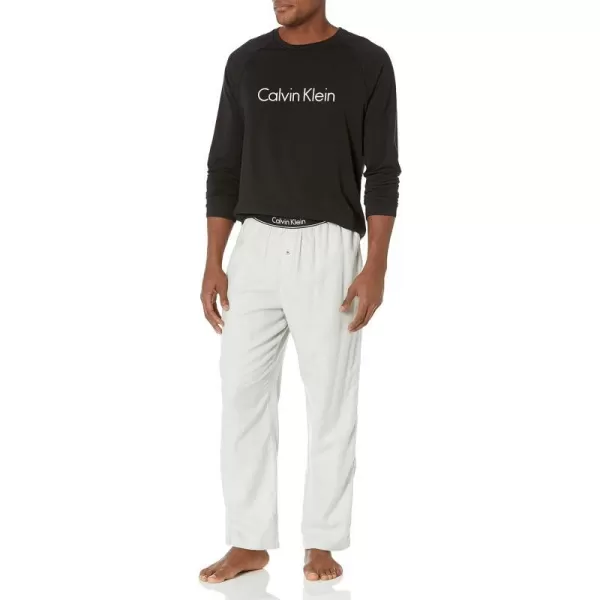 Calvin Klein Mens Holiday Long Sleeve Tee and Flannel Pajama Pants SetSnow Heather W Black Top