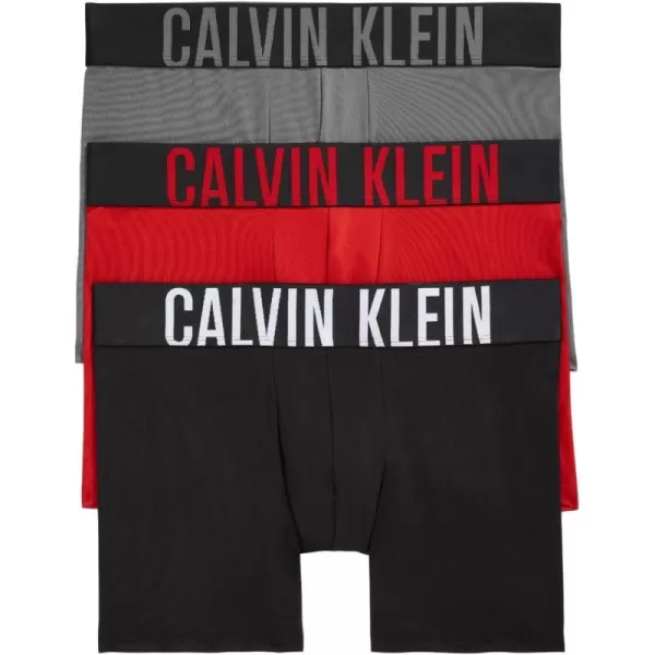 Calvin Klein Mens Intense Power 3Pack Boxer BriefBlackGrey SkyPompeian Red