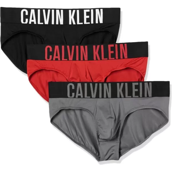 Calvin Klein Mens Intense Power 3Pack Hip BriefBlack  Grey Sky  Pompeian Red