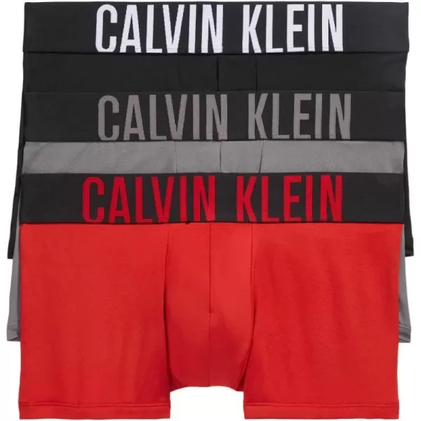 Calvin Klein Mens Intense Power 3Pack Low Rise TrunkBlackGrey SkyPomeian Red