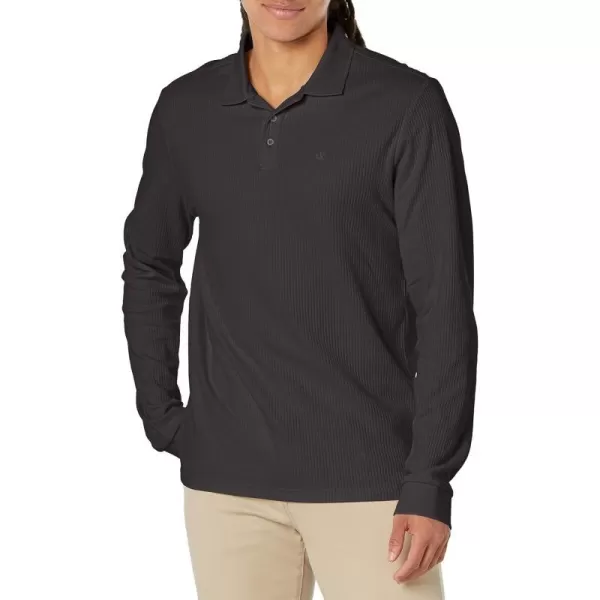 Calvin Klein Mens Long Sleeve Smooth Cotton Polo ShirtBlack Beauty