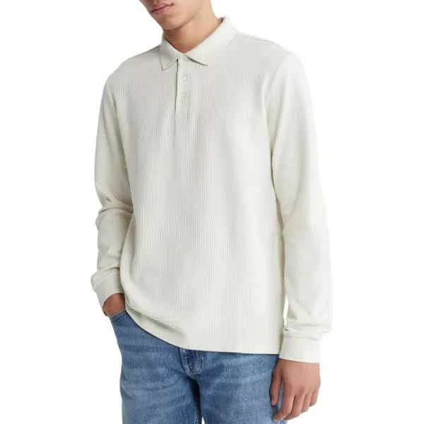 Calvin Klein Mens Long Sleeve Smooth Cotton Polo ShirtBone White