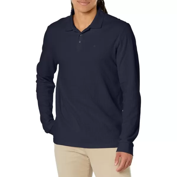 Calvin Klein Mens Long Sleeve Smooth Cotton Polo ShirtDark Sapphire