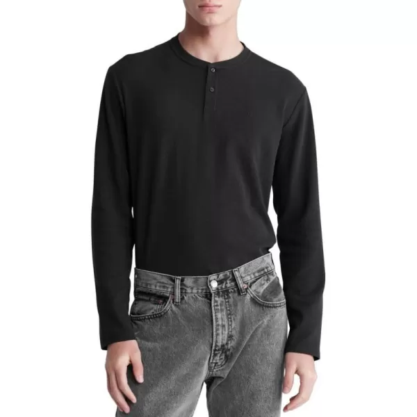 Calvin Klein Mens Long Sleeve Smooth Cotton Waffle HenleyBlack Beauty