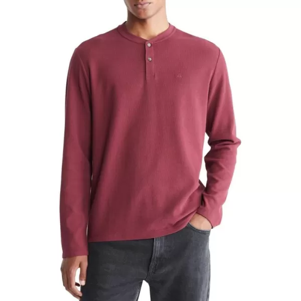 Calvin Klein Mens Long Sleeve Smooth Cotton Waffle HenleyTawny Port Heather