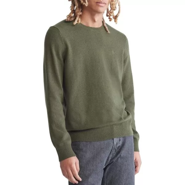 Calvin Klein Mens Merino Wool Blend Crewneck SweaterJolly Green Bean