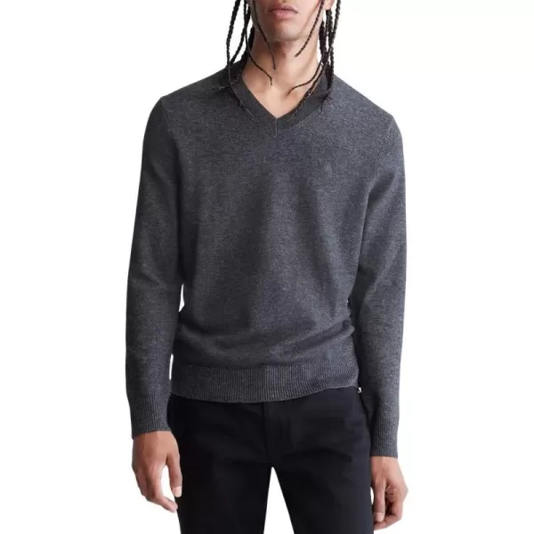 Calvin Klein Mens Merino Wool Blend VNeck SweaterGunmetal Heather