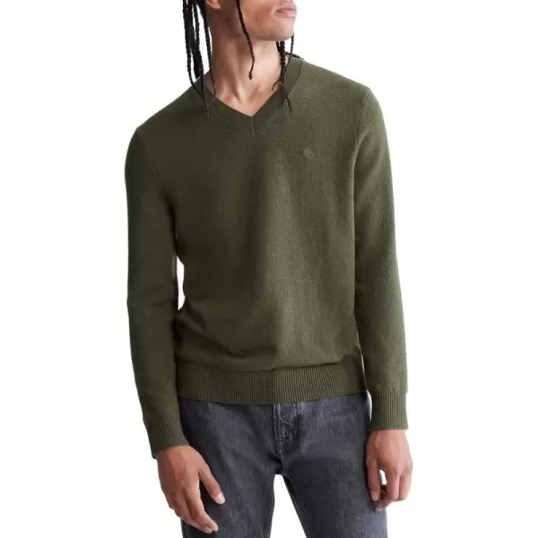 Calvin Klein Mens Merino Wool Blend VNeck SweaterJolly Green Bean