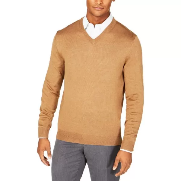 Calvin Klein Mens Merino Wool Blend VNeck SweaterTigers Eye Heather