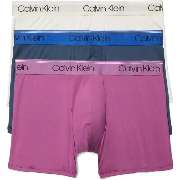 Calvin Klein Mens Micro Stretch 3Pack Boxer BriefAmethystSilver BirchMidnight Navy