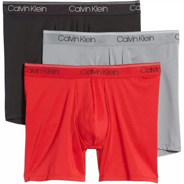 Calvin Klein Mens Micro Stretch 3Pack Boxer BriefBlack  Red  Convoy