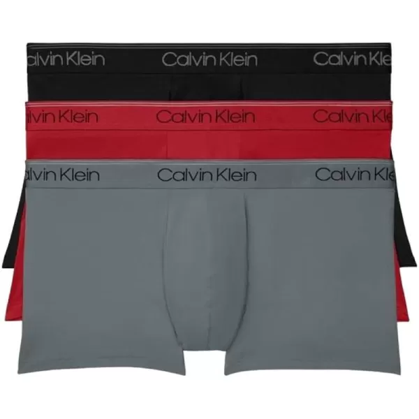 Calvin Klein Mens Micro Stretch 3Pack Low Rise TrunkBlack Convoy Red Gala