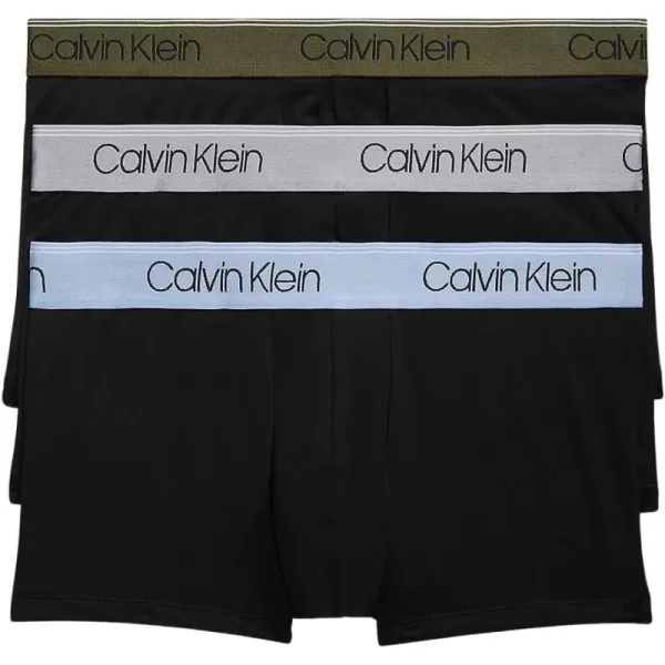 Calvin Klein Mens Micro Stretch 3Pack Low Rise TrunkBlackDark OliveDapple GreyBel Air Blue