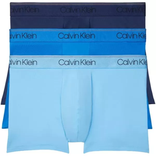 Calvin Klein Mens Micro Stretch 3Pack Low Rise TrunkNew Navy Artesian Blue Blue Paradise