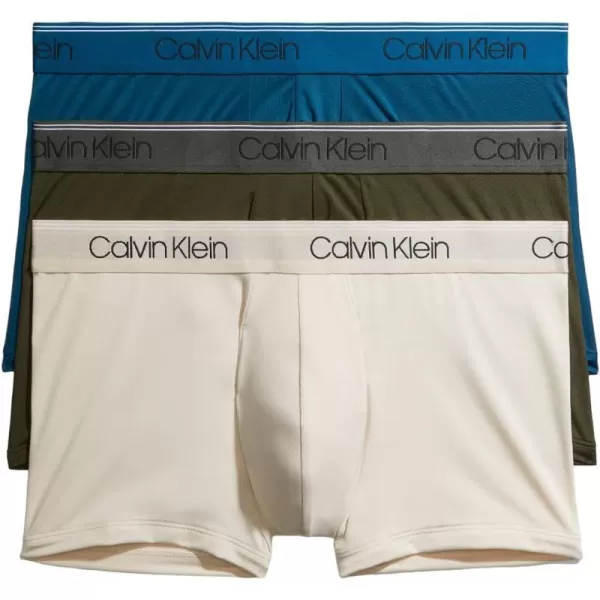 Calvin Klein Mens Micro Stretch 3Pack Low Rise TrunkOlive Tapioca Legion Blue