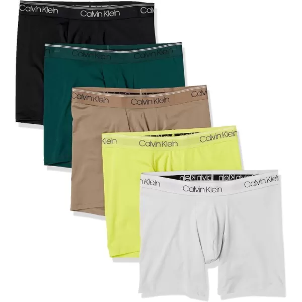 Calvin Klein Mens Micro Stretch 5Pack Boxer BriefPonderosa Pine Galaxy Grey Black Kewl Lime Natural Grey