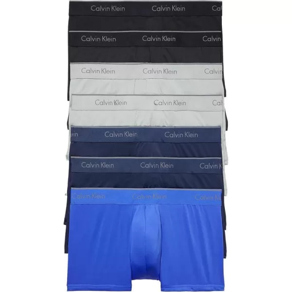 Calvin Klein Mens Microfiber Stretch 7Pack Low Rise Trunks2 Black 2 Blue Shadow 2 Medium Grey 1 Cobalt Water