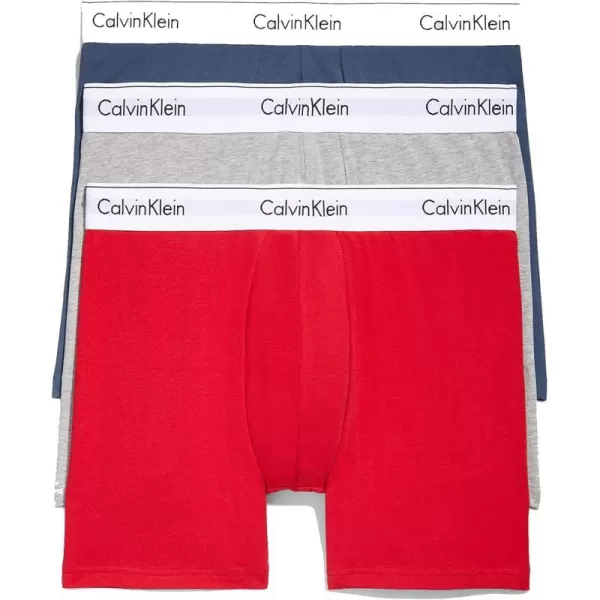 Calvin Klein Mens Modern Cotton Stretch 3Pack Boxer BriefGrey Heather Blue Edge Fuschia Berry