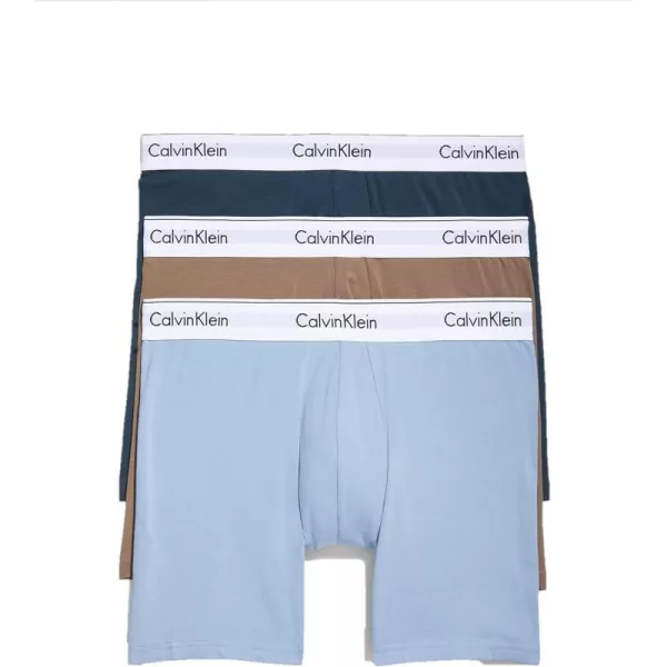 Calvin Klein Mens Modern Cotton Stretch 3Pack Boxer BriefMidnight Navy Mauve Brown Iceland Blue