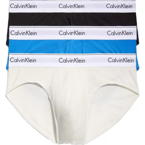 Calvin Klein Mens Modern Cotton Stretch 3Pack Hip BriefBlack Palace Blue Vanilla Ice