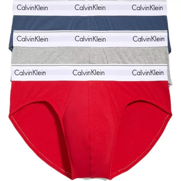 Calvin Klein Mens Modern Cotton Stretch 3Pack Hip BriefGrey Heather Blue Edge Fuschia Berry