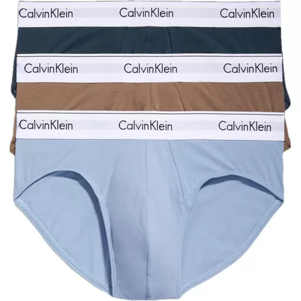 Calvin Klein Mens Modern Cotton Stretch 3Pack Hip BriefMidnight Navy Mauve Brown Iceland Blue