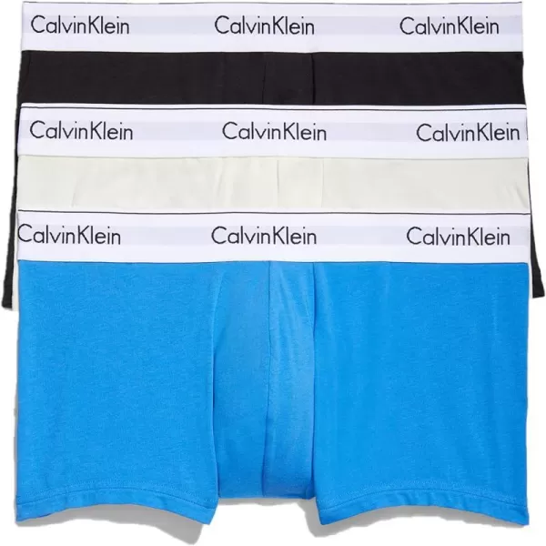 Calvin Klein Mens Modern Cotton Stretch 3Pack Low Rise TrunkBlack Palace Blue Vanilla Ice